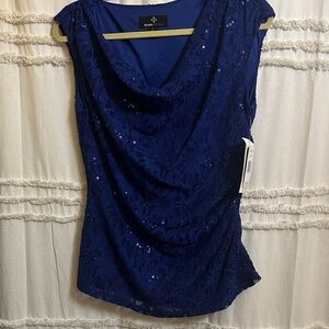 Ronni Nicole Royal Blue Sequin shrugged Blouse size large